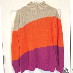3/$30 Kim Gravel Belle Mock Neck Color Block Knit‎ Sweater Pullover Top Size 4